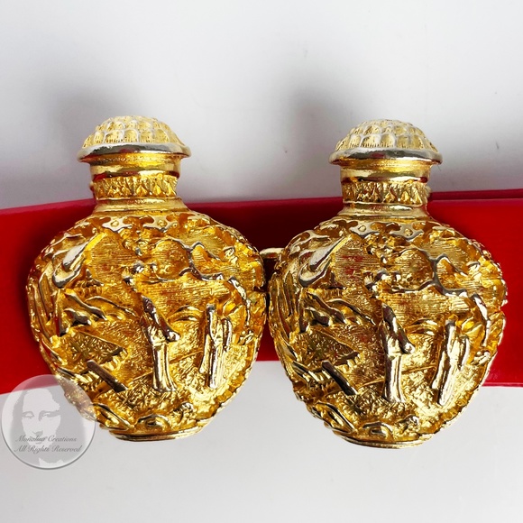 Vintage Mimi di N Belt Buckle and Strap Gold Metal Vessels Jars 1976 OSFM main image 6
